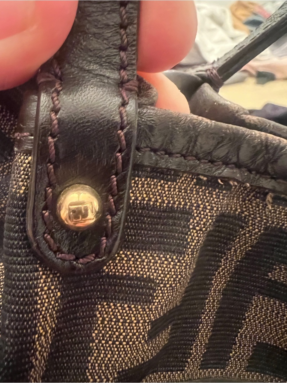 Fendi Brown and Black FF Monogram Pleated Shoulder Bag mini with Gold Charm - Picture 6 of 10